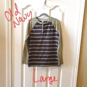 Old Navy Kids Long Sleeve Shirt - Olive, Black and Grey
